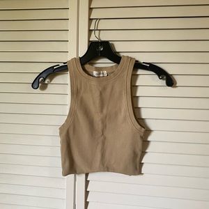 Glassons Mini Rib Cropped Tank in Tan